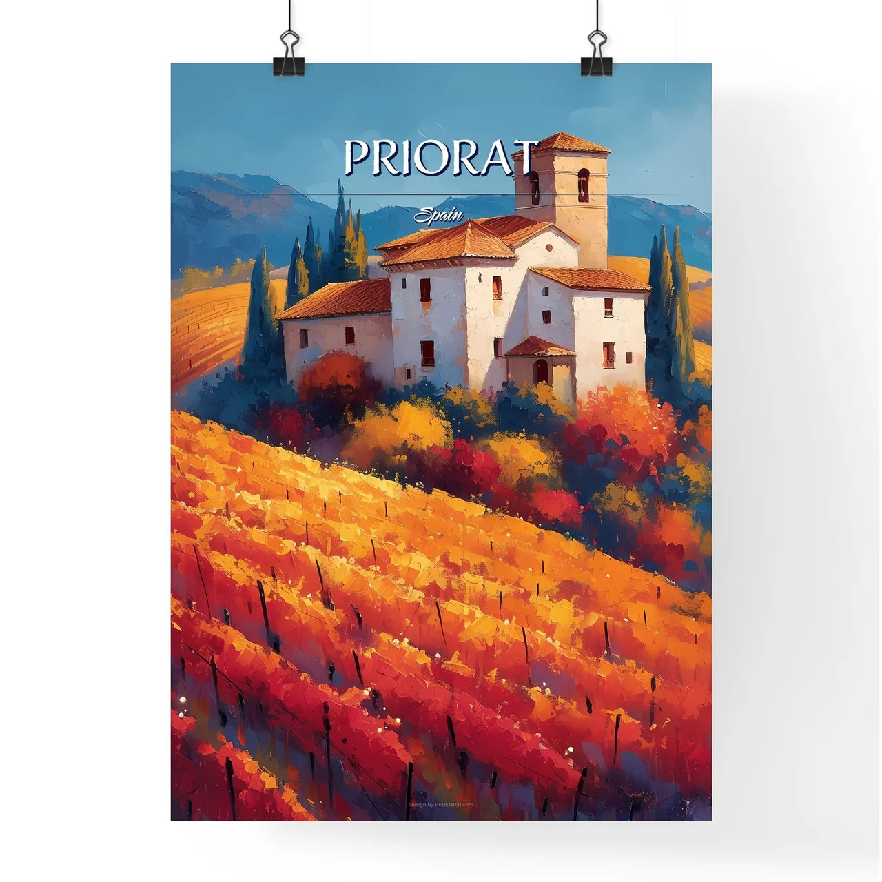 Priorat, Spain - Art print of a house in a vineyard Poster