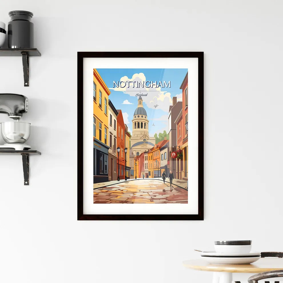 Nottingham, England - Art print of a street with buildings and a dome on the top Custom Print