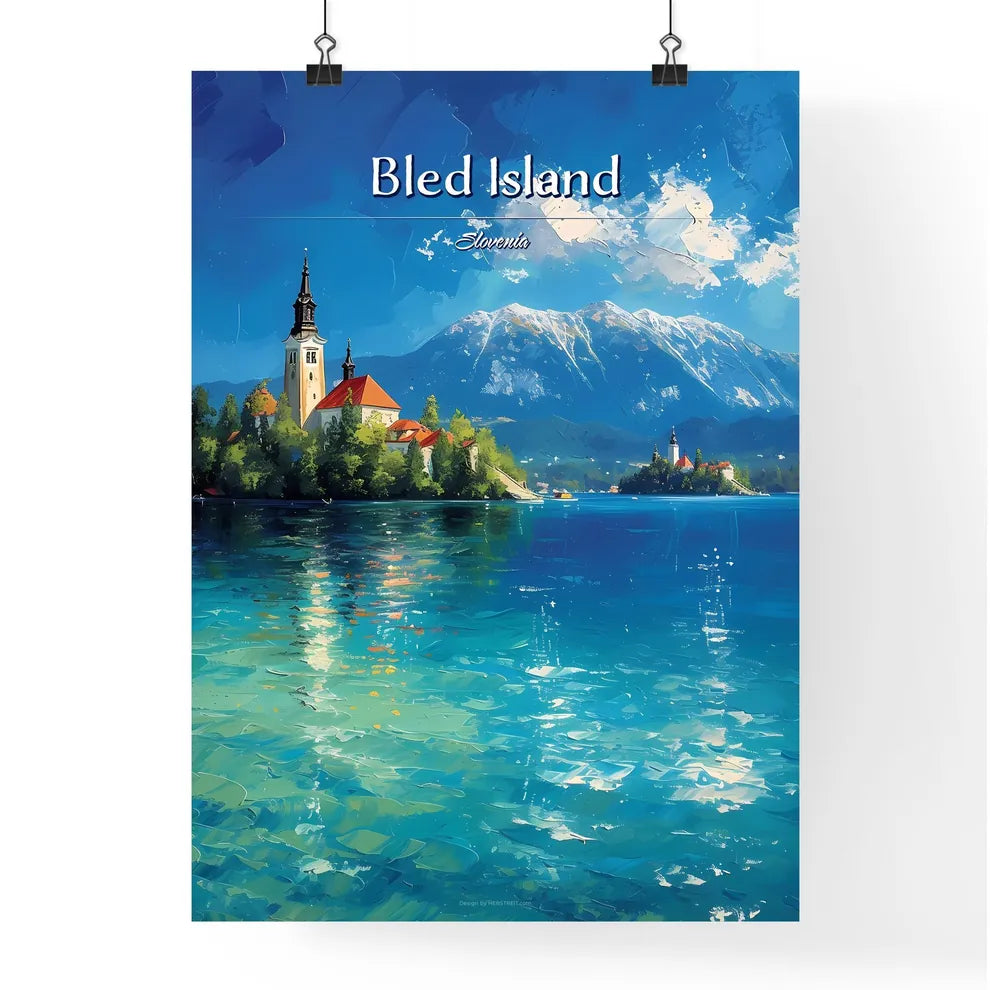 Bled Island, Slovenia - Art print of a building on an island in a body of water Poster