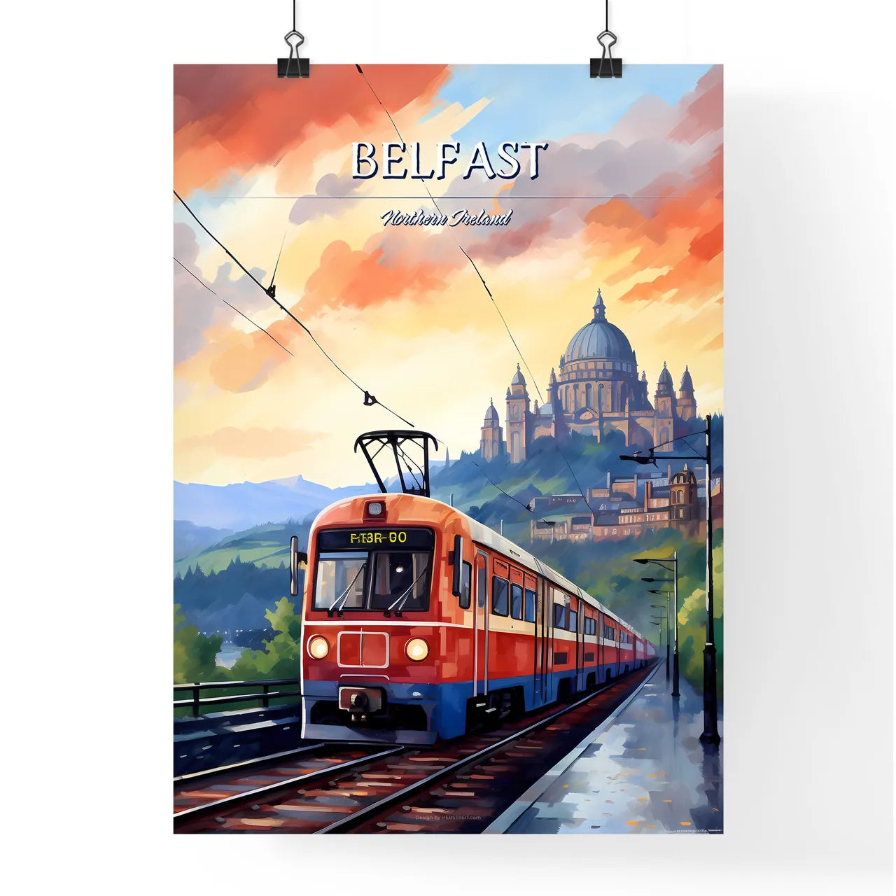 Belfast, Northern Ireland - Art print of a train on the tracks Poster