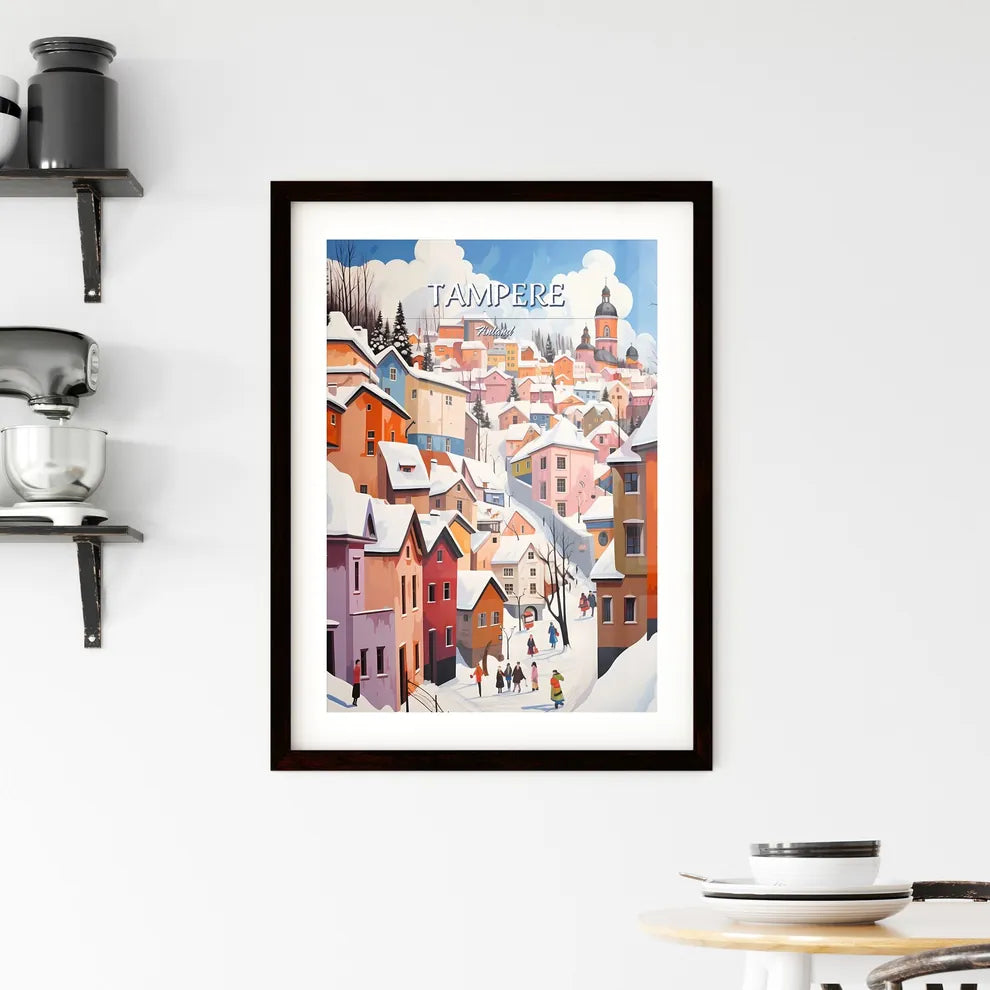Tampere, Finland - Art print of a colorful town with snow on the ground Custom Print