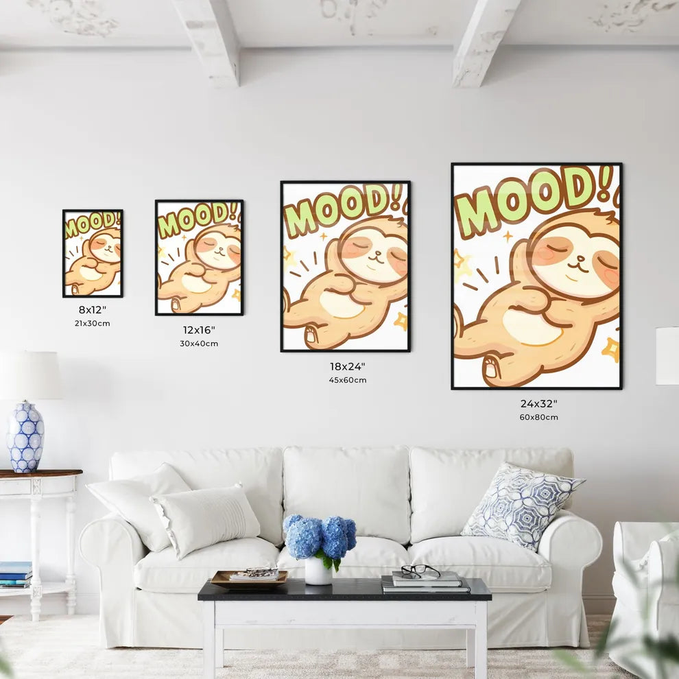 Kawaii sleeping sloth with big letters #MOOD vector art  Size Chart