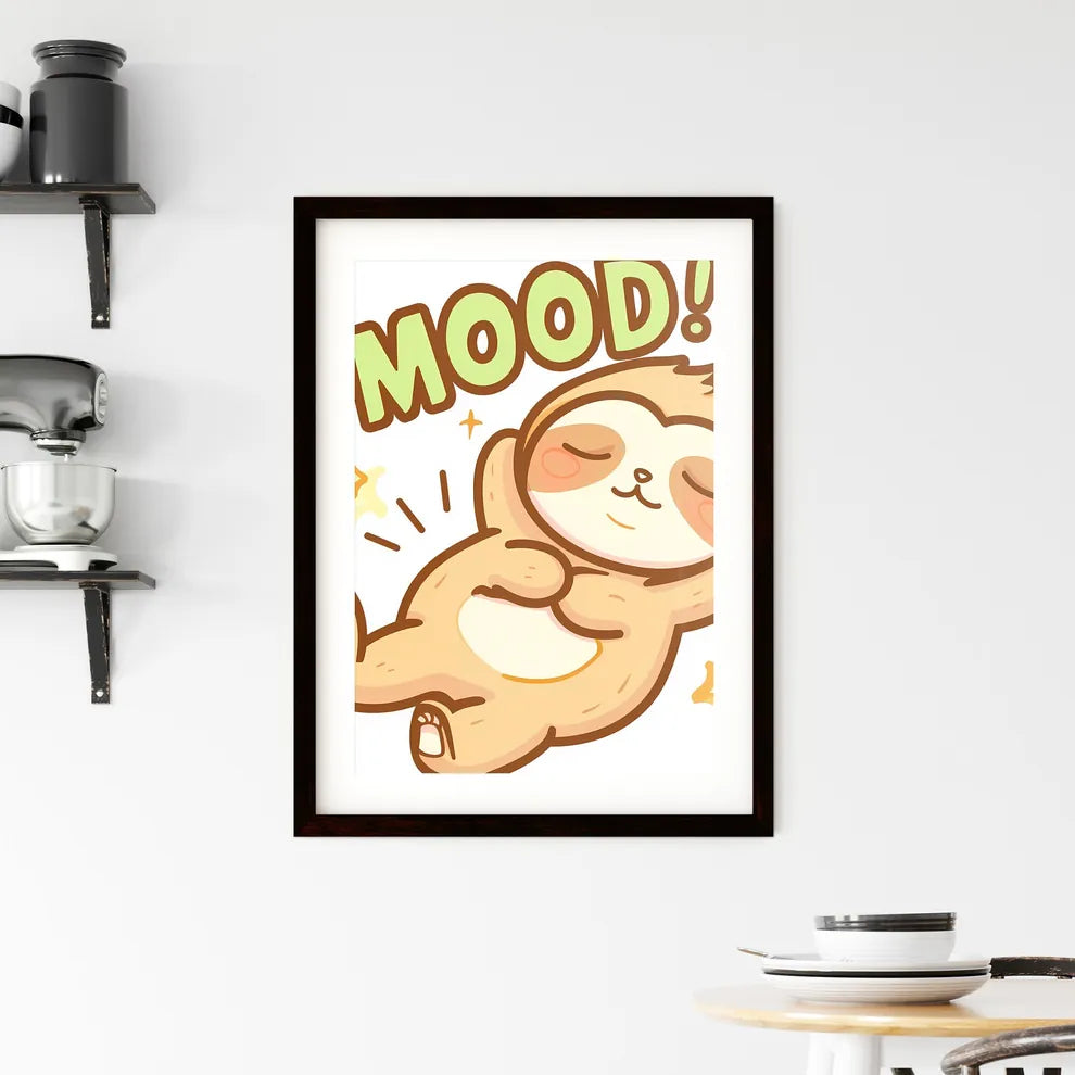 Kawaii sleeping sloth with big letters #MOOD vector art  Framed Print