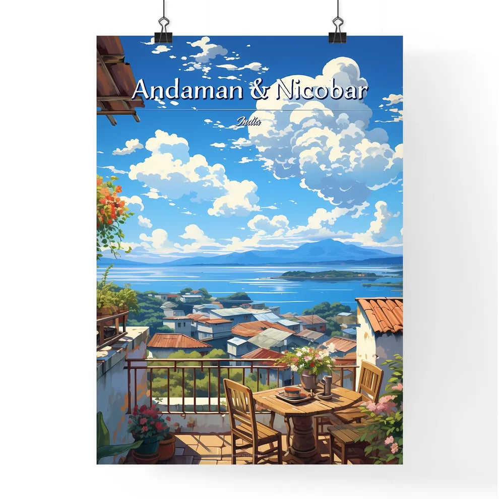 On the roofs of The Andaman & Nicobar Islands, India - Art print of a view of a town from a balcony Poster