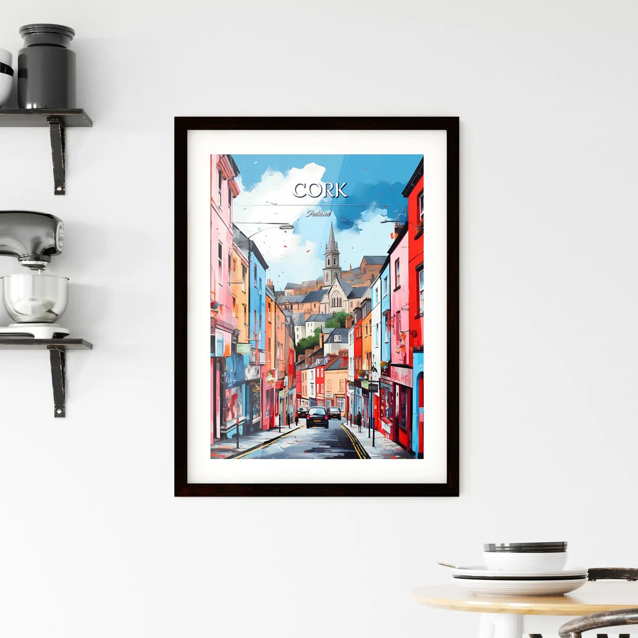 Cork, Ireland - Art print of a street with buildings and cars Custom Print