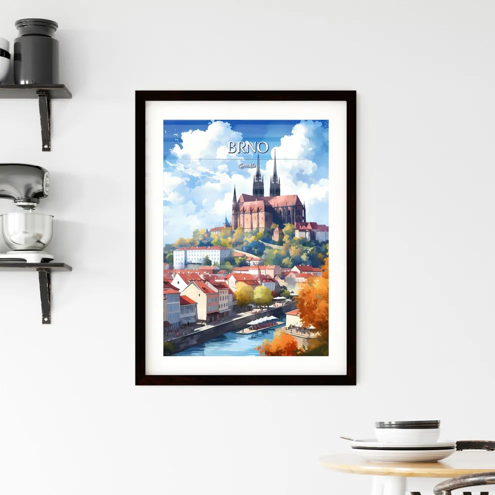 Brno, Czechia - Art print of a city with a castle and a river Custom Print