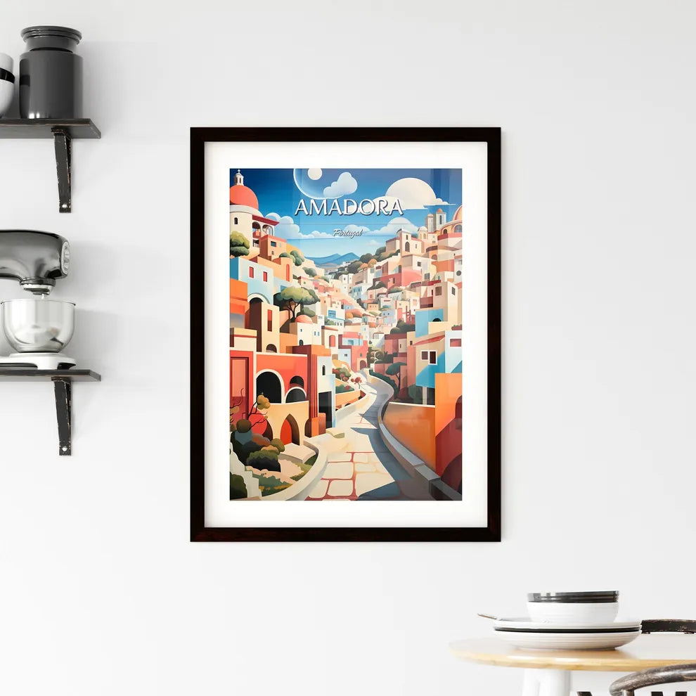 Amadora, Portugal - Art print of a painting of a colorful city Custom Print