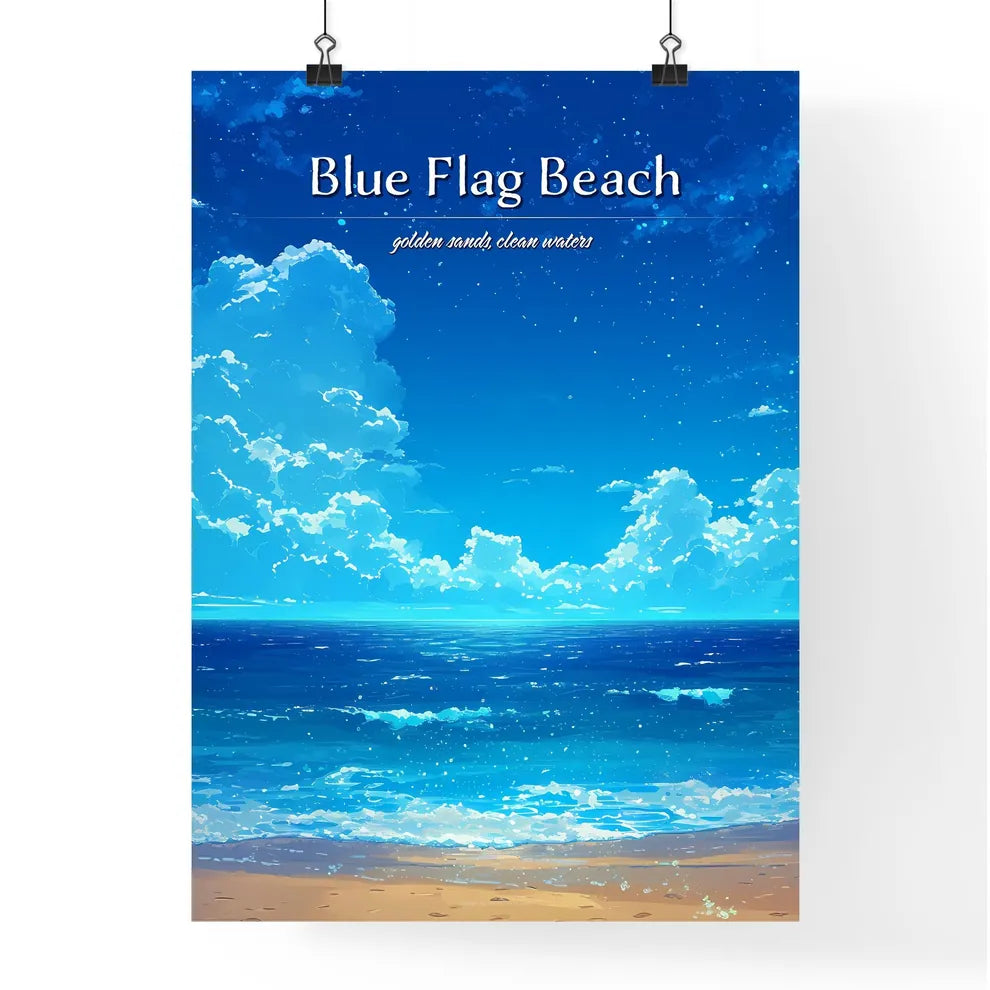 Blue Flag Beach - Art print of a blue sky w Poster