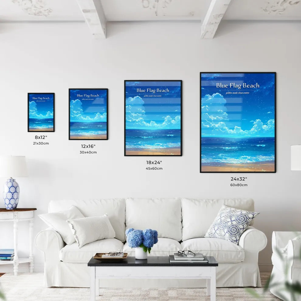 Blue Flag Beach - Art print of a blue sky w - Kitchen Hangings