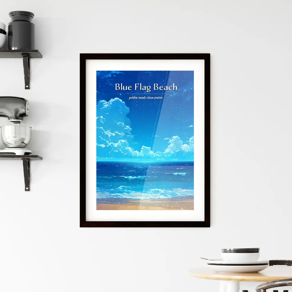 Blue Flag Beach - Art print of a blue sky w Framed Print