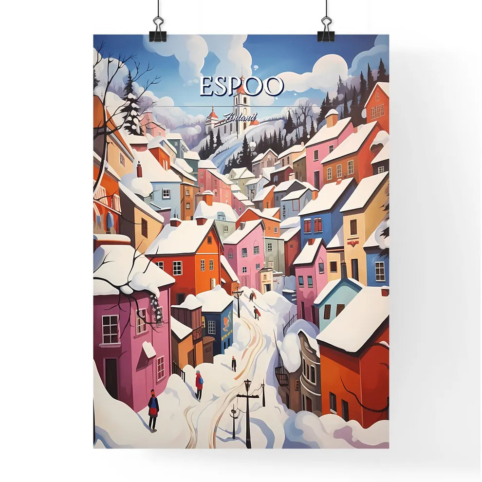 Espoo, Finland - Art print of a painting of a town with snow on it Poster