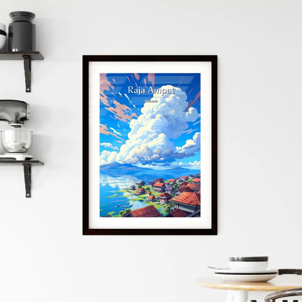 On the roofs of Raja Ampat, Indonesia - Art print of a landscape of a village with red roofs and a body of water Custom Print