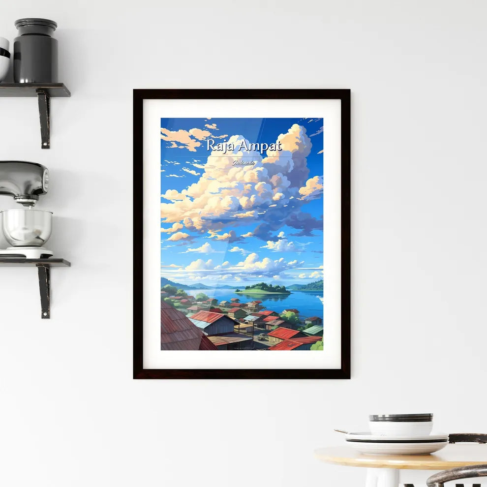 On the roofs of Raja Ampat, Indonesia - Art print of a landscape of a village with a body of water and clouds Custom Print