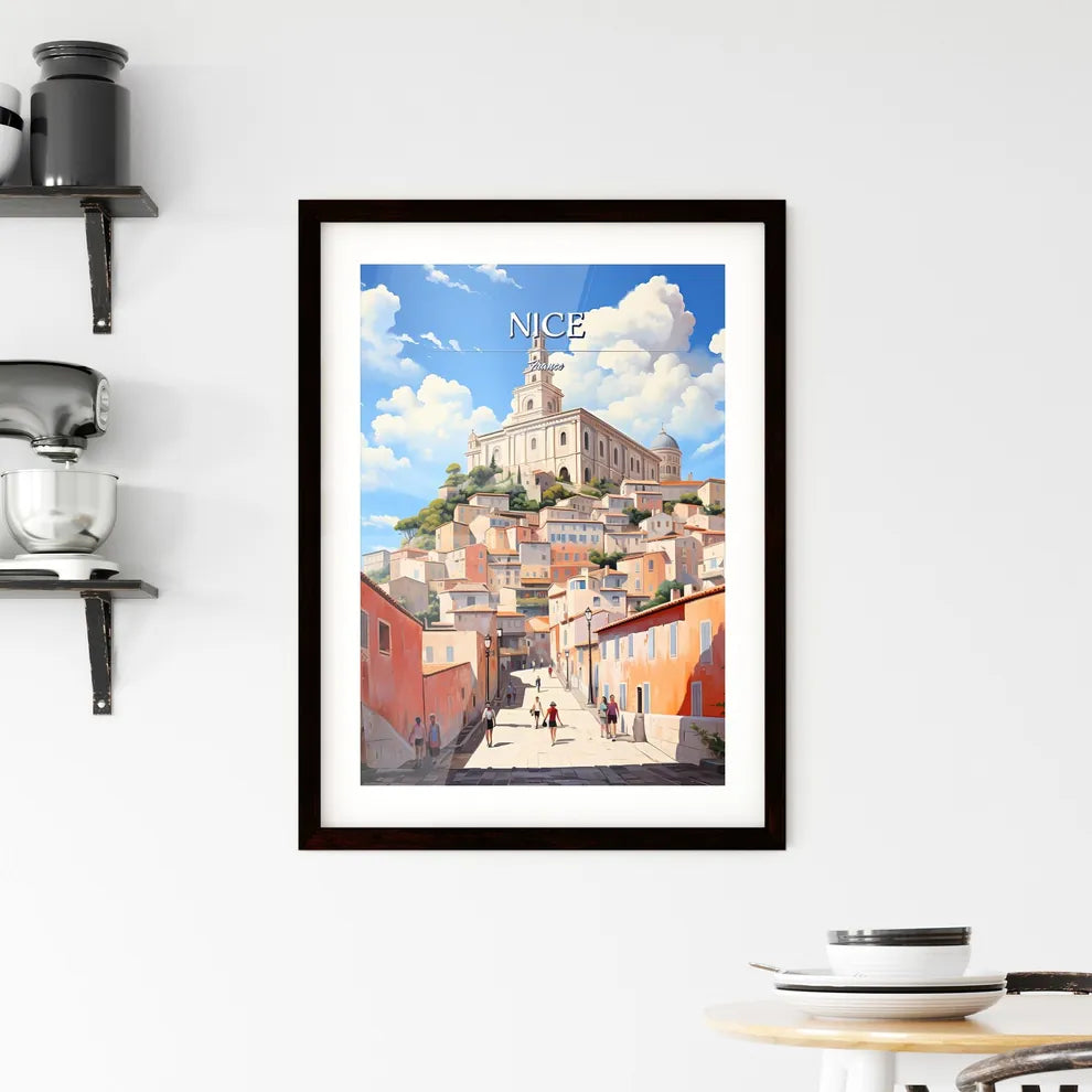 Nice, France - Art print of a street with buildings and a large building on top Custom Print