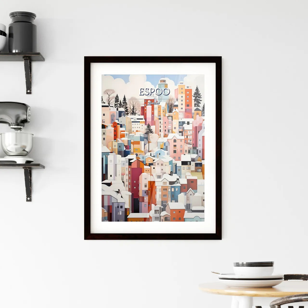 Espoo, Finland - Art print of a painting of a city with snow on it Custom Print