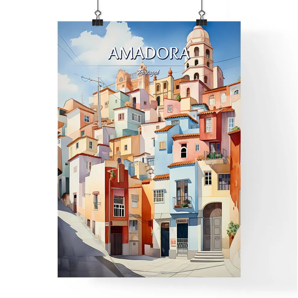 Amadora, Portugal - Art print of a painting of a colorful city Poster