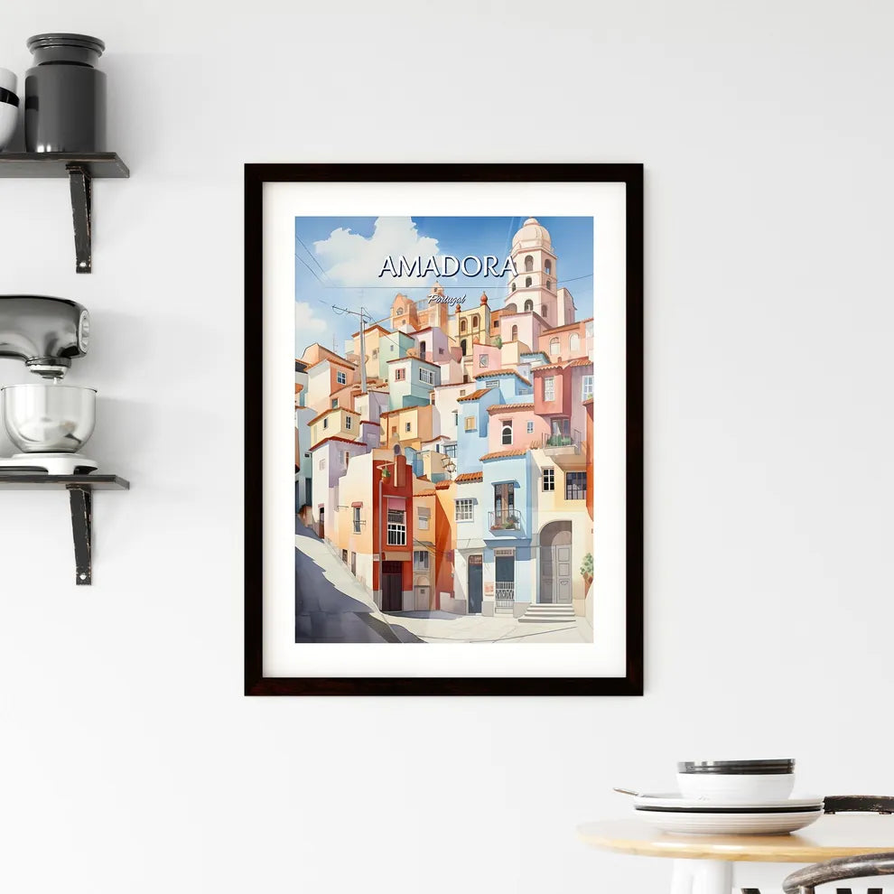 Amadora, Portugal - Art print of a painting of a colorful city Custom Print