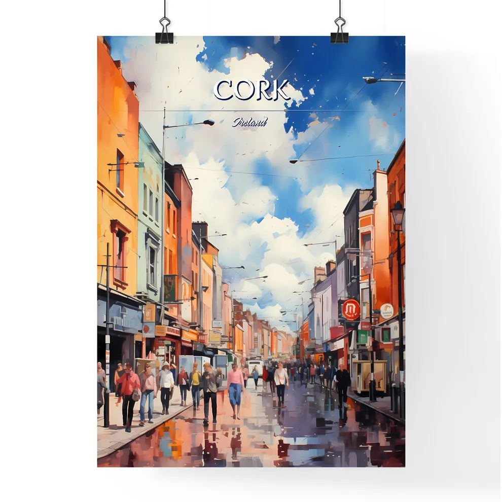 Cork, Ireland - Art print of a group of people walking on a street Poster