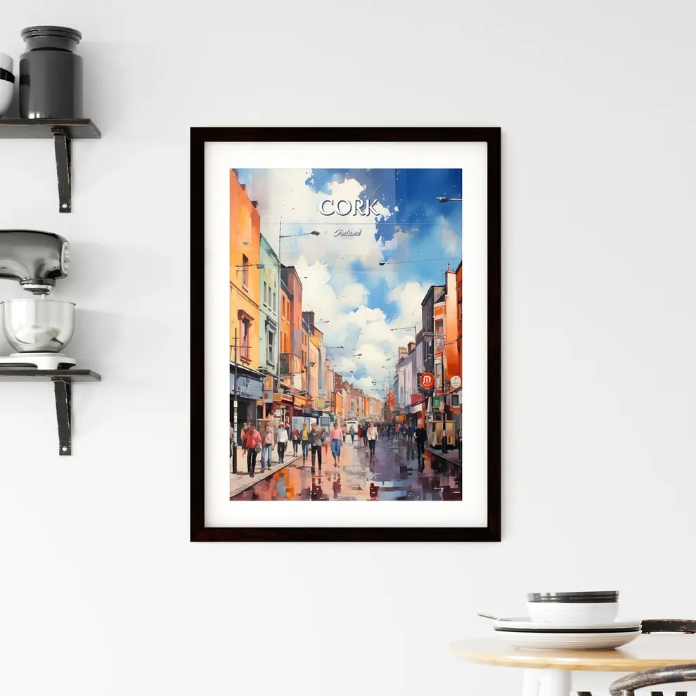 Cork, Ireland - Art print of a group of people walking on a street Custom Print