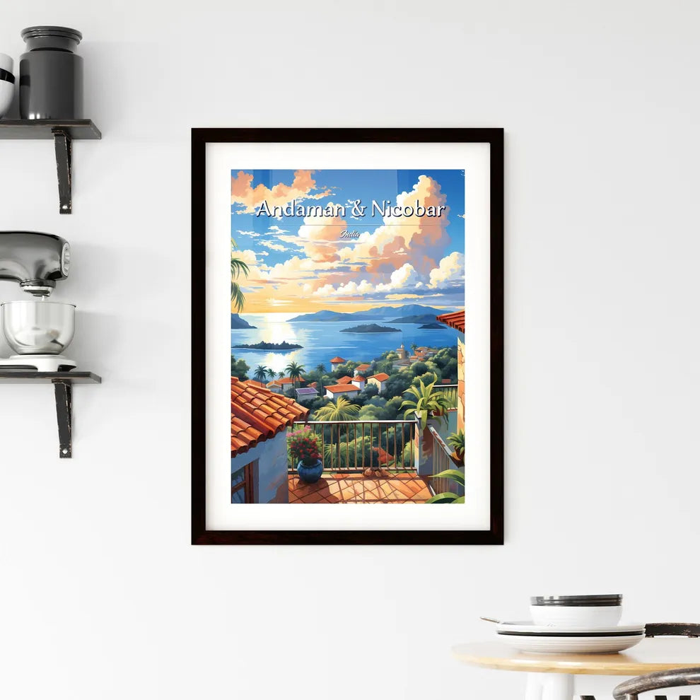 On the roofs of The Andaman & Nicobar Islands, India - Art print of a view of a town from a balcony overlooking a body of water Custom Print