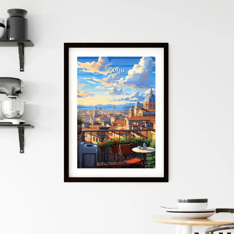 On the roofs of Rome, Italy - Art print of a balcony with a view of a city and a blue sky Custom Print