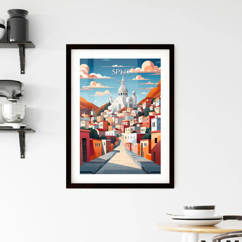 Split, Croatia - Art print of a city with a church on the hill Custom Print