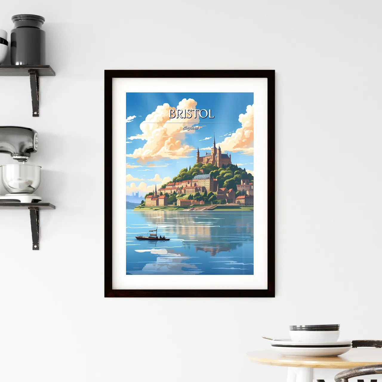 Bristol, England - Art print of a castle on a hill with a boat in the water Custom Print