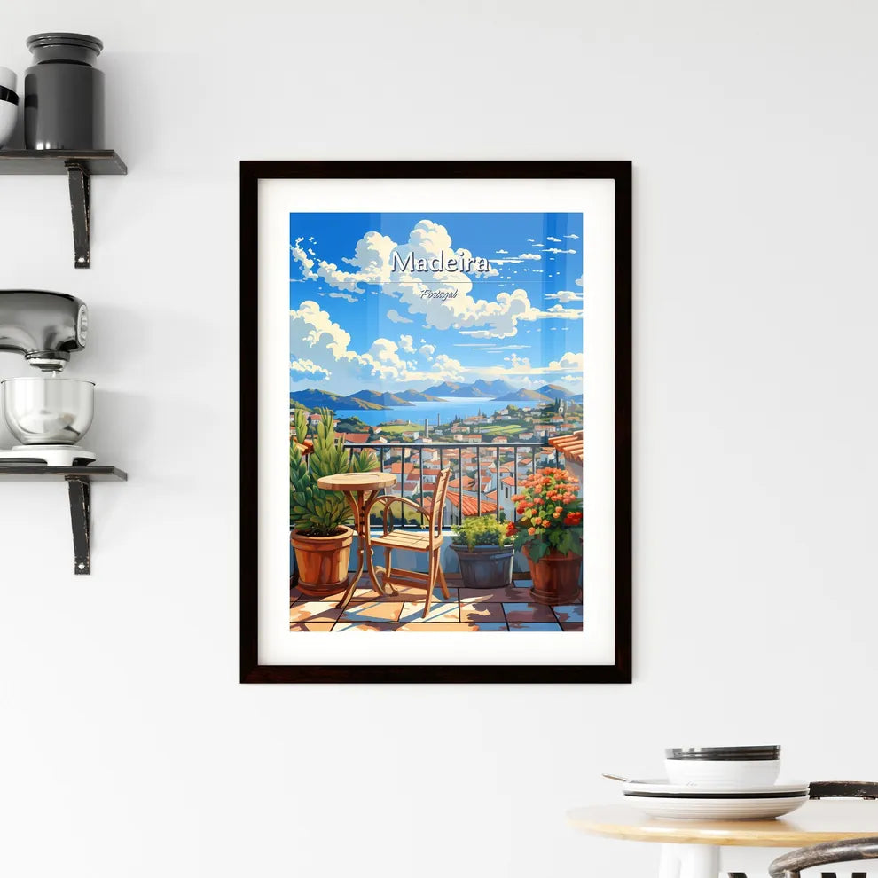 On the roofs of Madeira, Portugal - Art print of a balcony with a view of a town and mountains Custom Print