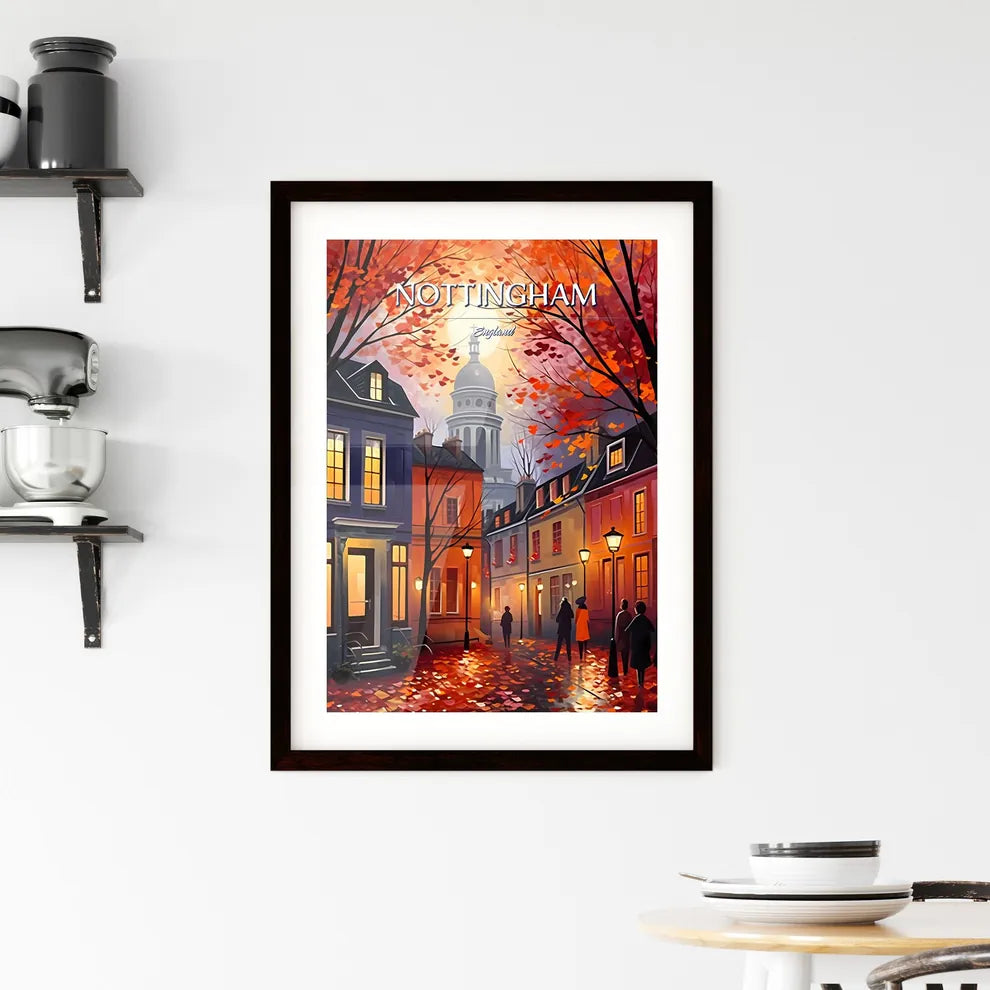 Nottingham, England - Art print of a painting of a street with trees and people walking Custom Print