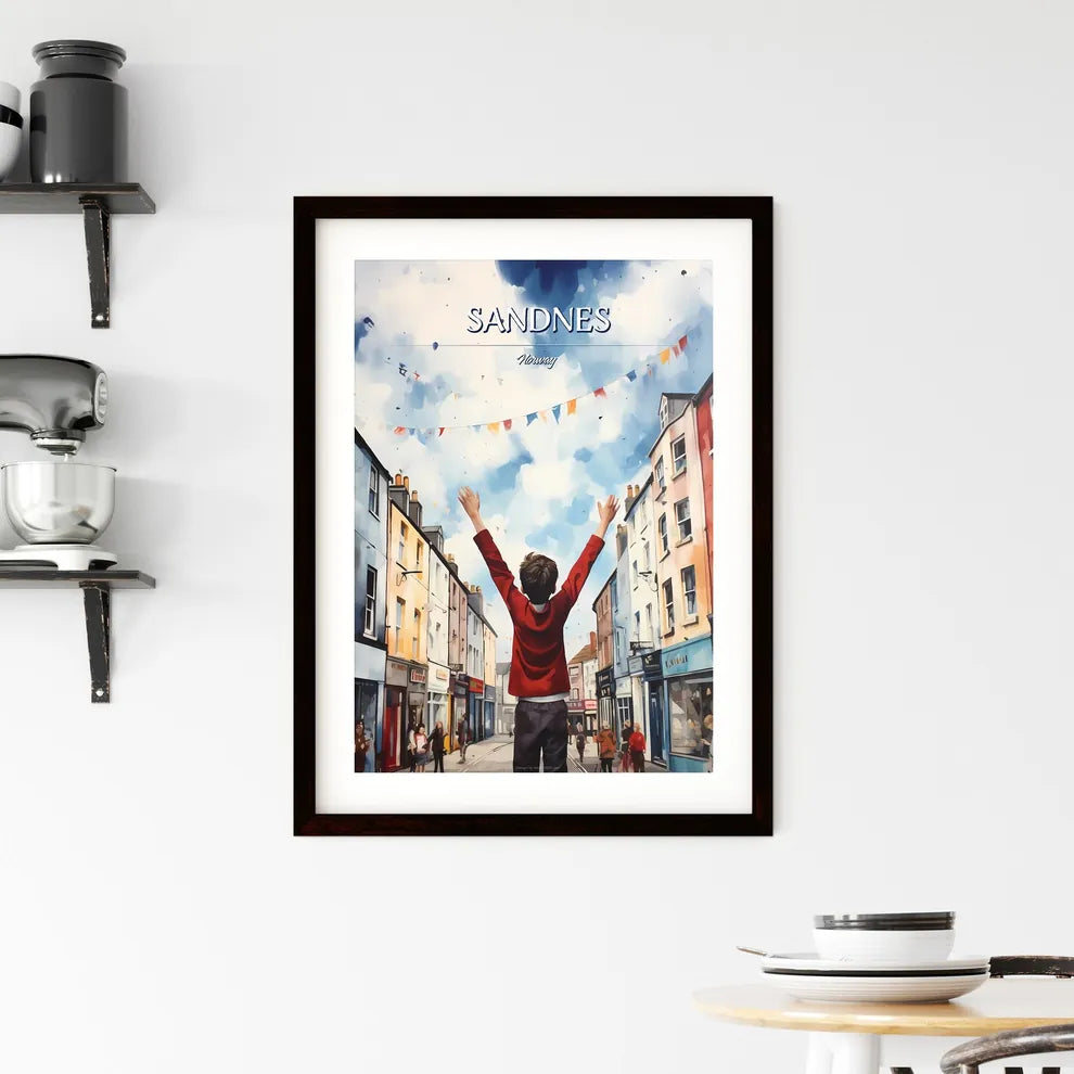 Sandnes, Norway - Art print of a boy standing in a street with his arms up Custom Print