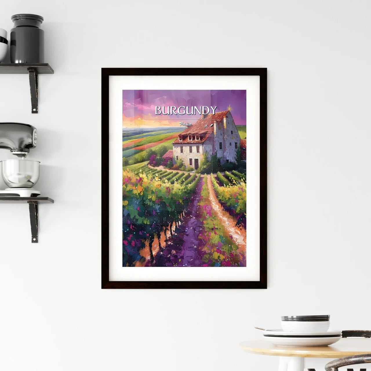 Burgundy, France - Art print of a house in a vineyard Custom Print