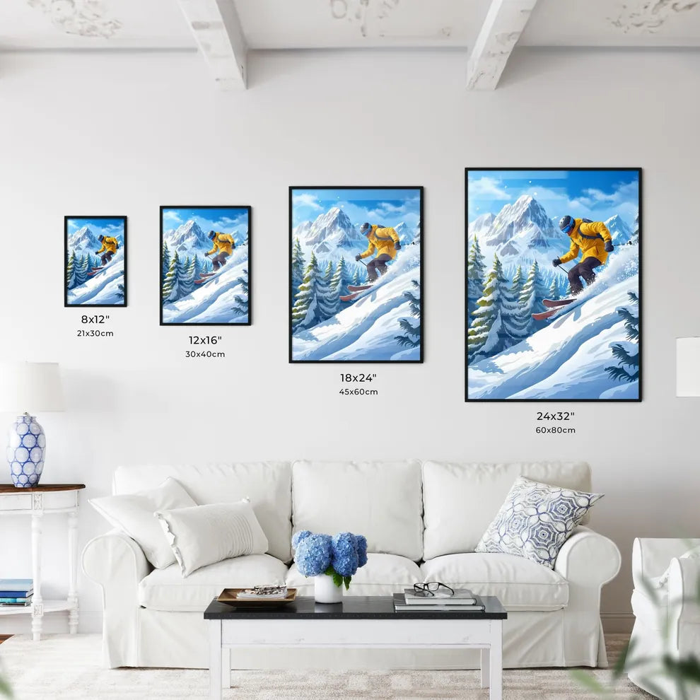 A skier wears snowboard gear and slides down - Kitchen Hangings