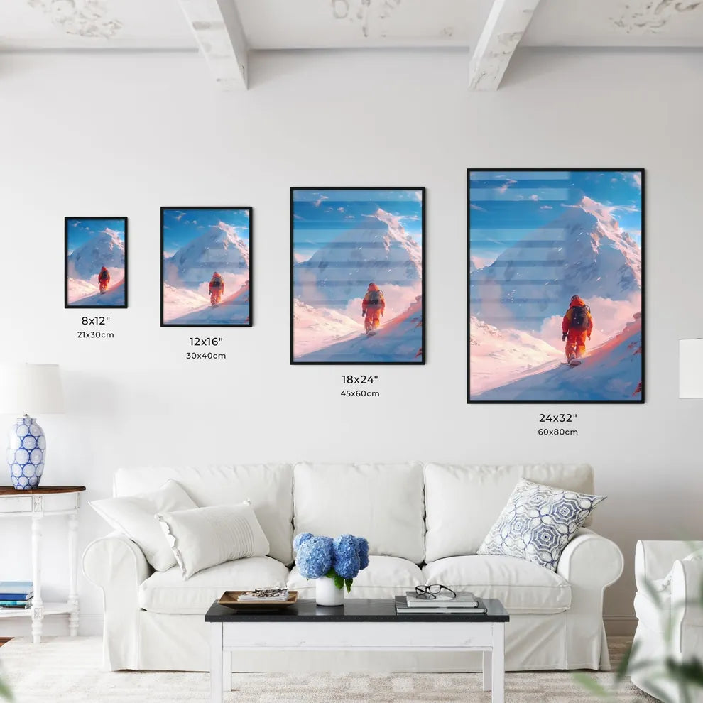 A skier wears snowboard gear and slides down - Kitchen Hangings