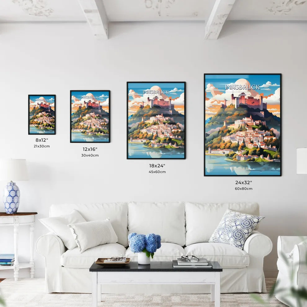 Innsbruck, Austria - Art print of a castle on a hill Size Chart