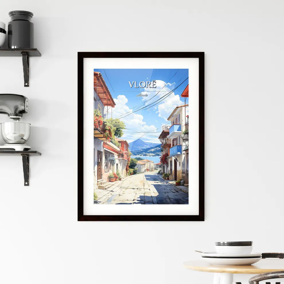 Vlorë, Albania - Art print of a street with buildings and a mountain in the background Custom Print