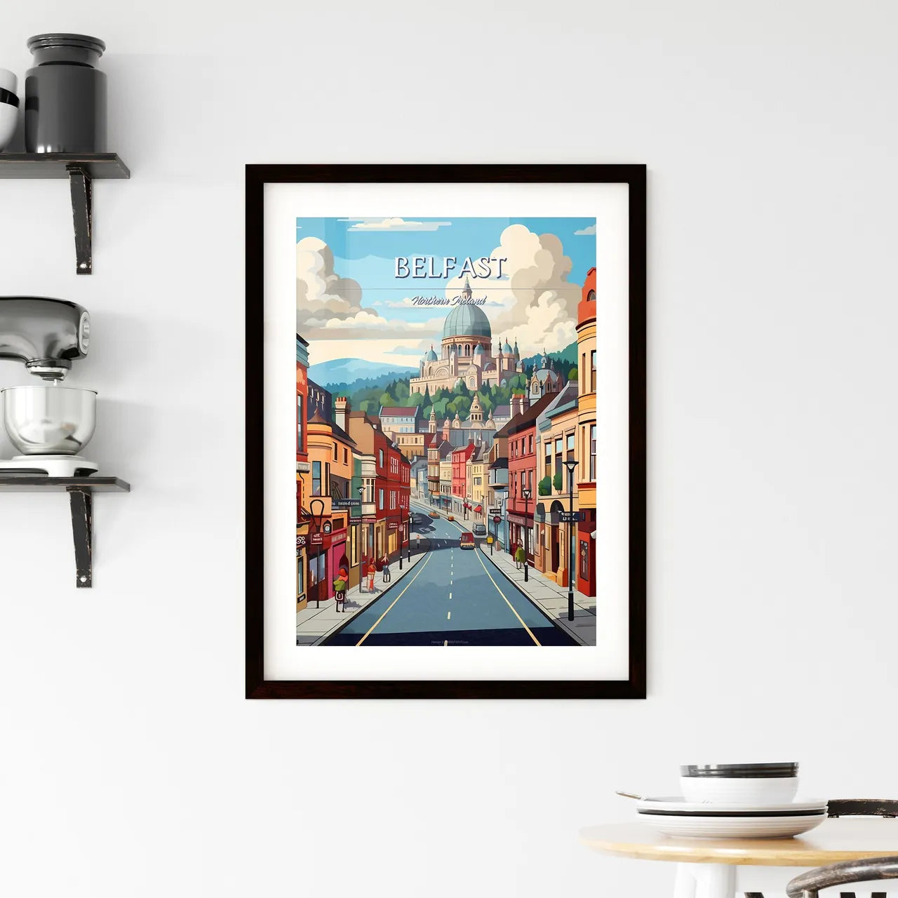 Belfast, Northern Ireland - Art print of a street with buildings and a dome on the hill Custom Print