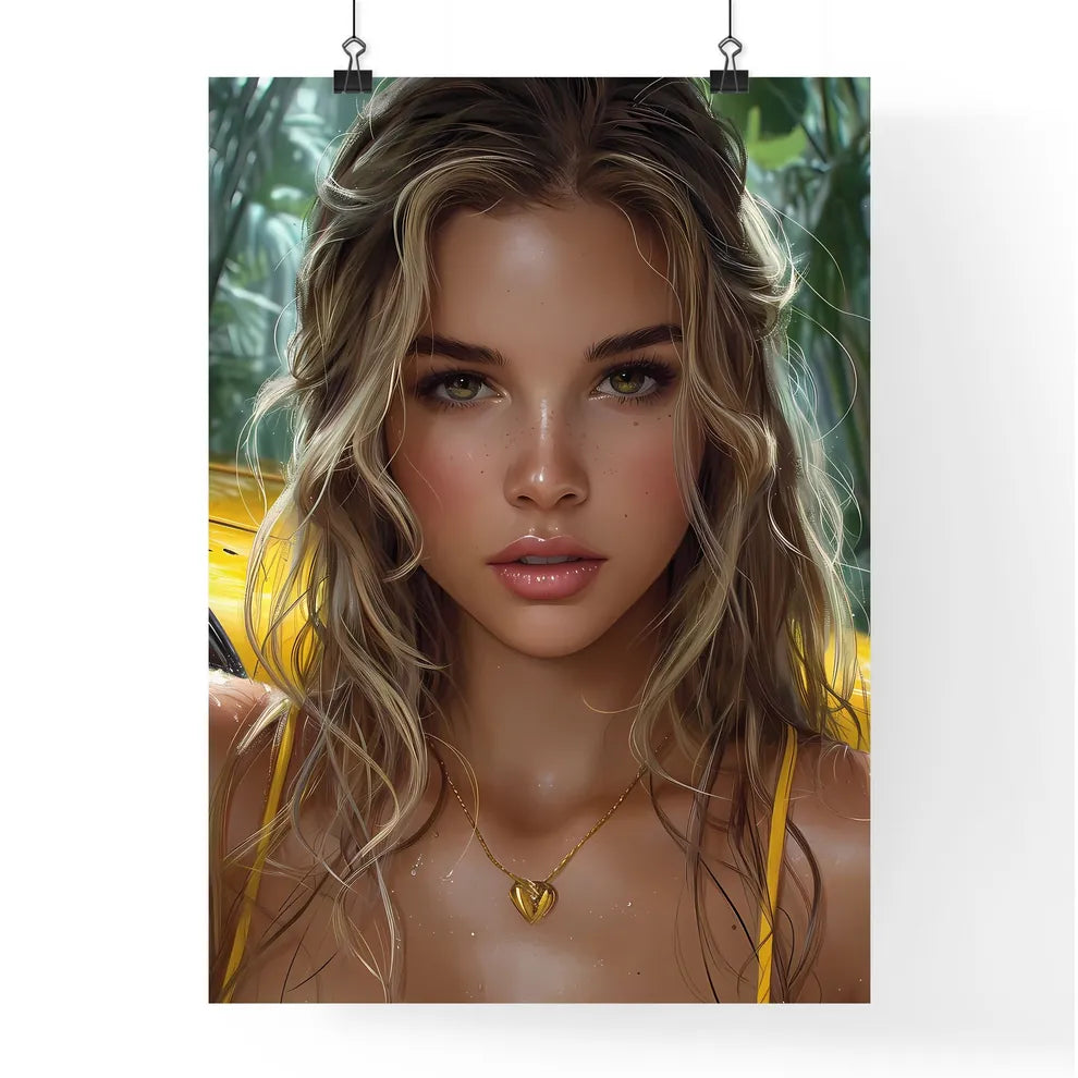 The vintage pin up girl leaning on a car - A Poster