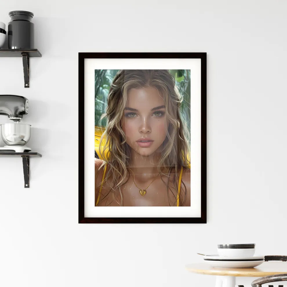 The vintage pin up girl leaning on a car - A Framed Print