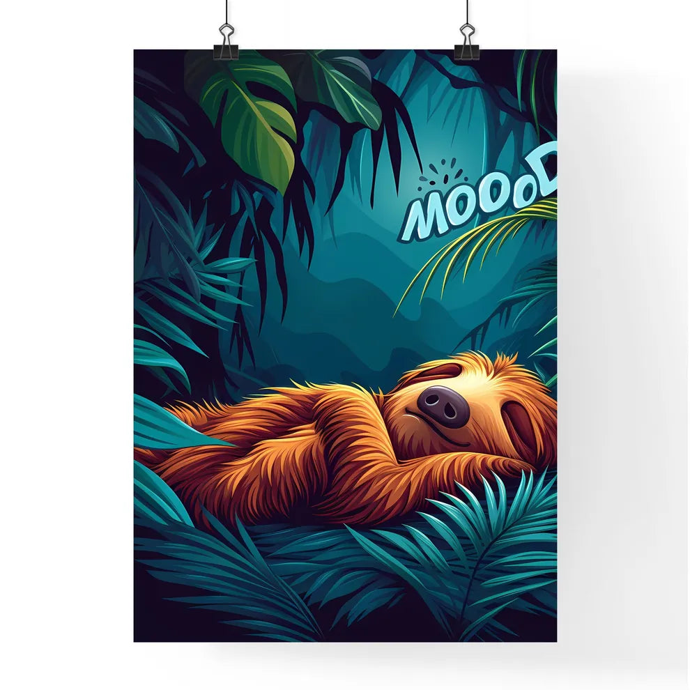 Kawaii sleeping sloth with big letters #MOOD vector art  Poster