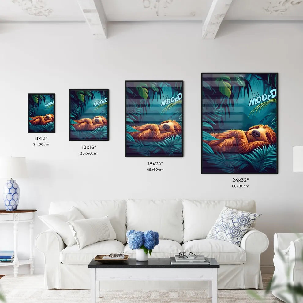 Kawaii sleeping sloth with big letters #MOOD vector art  Size Chart