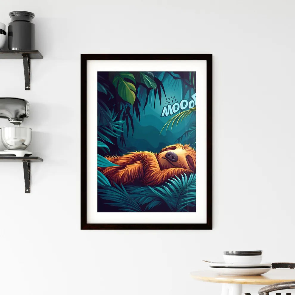 Kawaii sleeping sloth with big letters #MOOD vector art  Framed Print