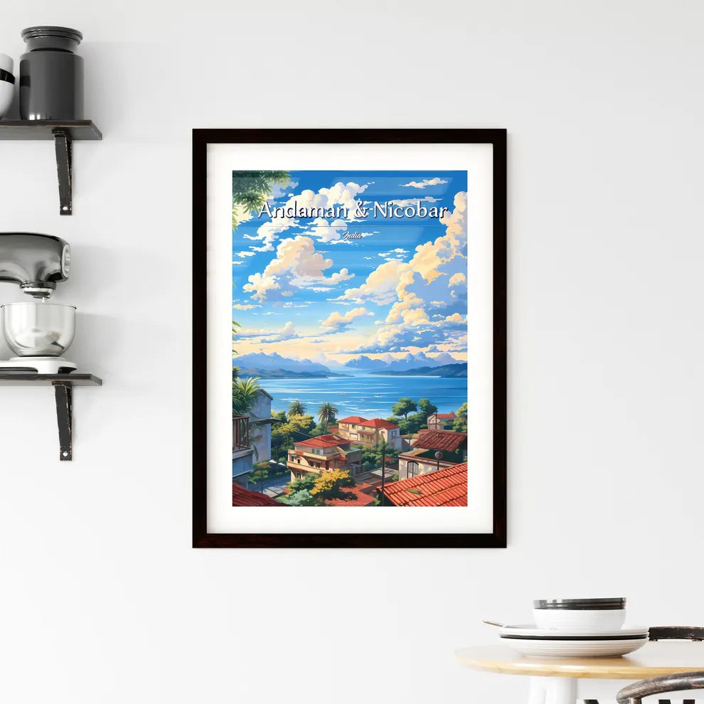 On the roofs of The Andaman & Nicobar Islands, India - Art print of a view of a town with a body of water and mountains Custom Print