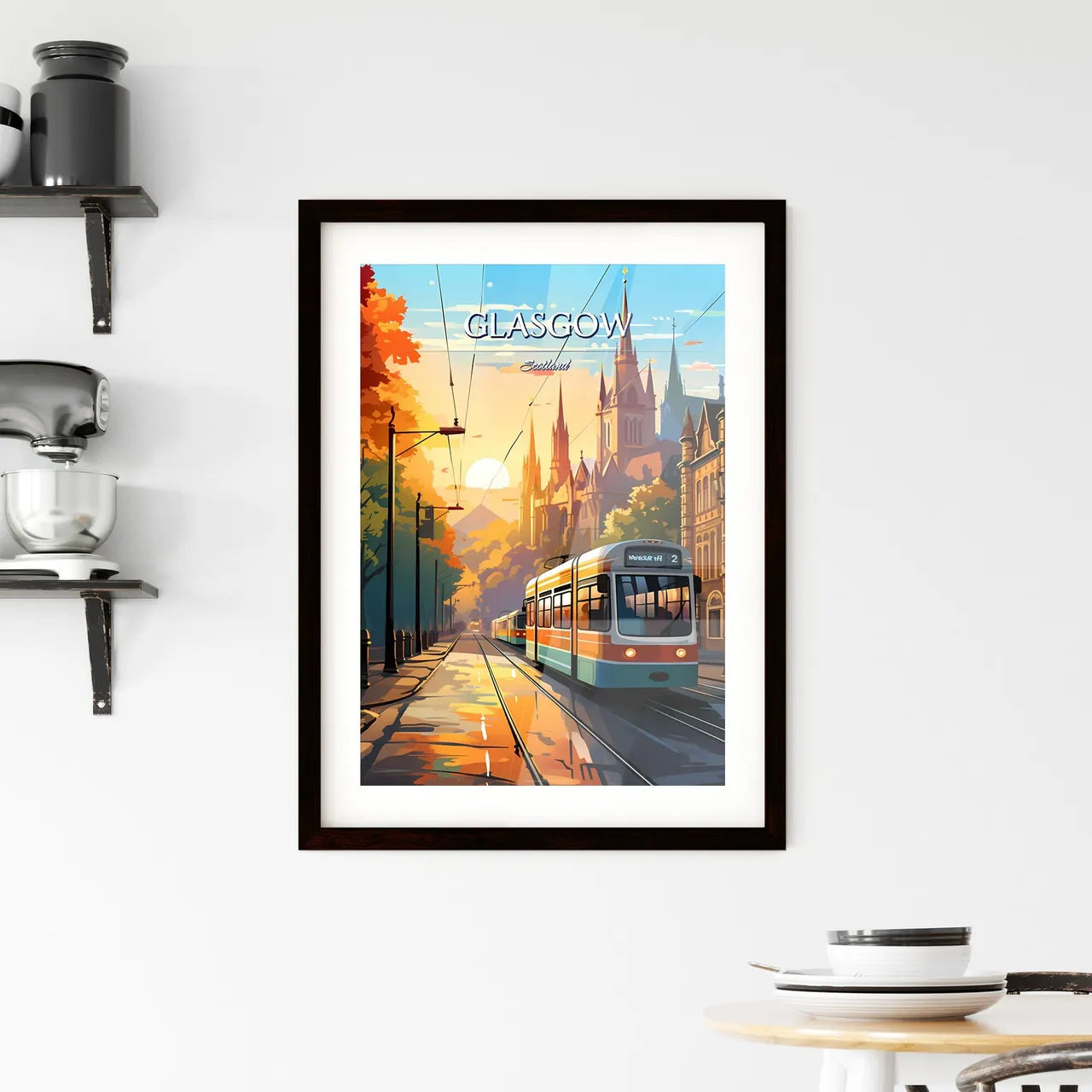 Glasgow, Scotland - Art print of a train on the street Custom Print