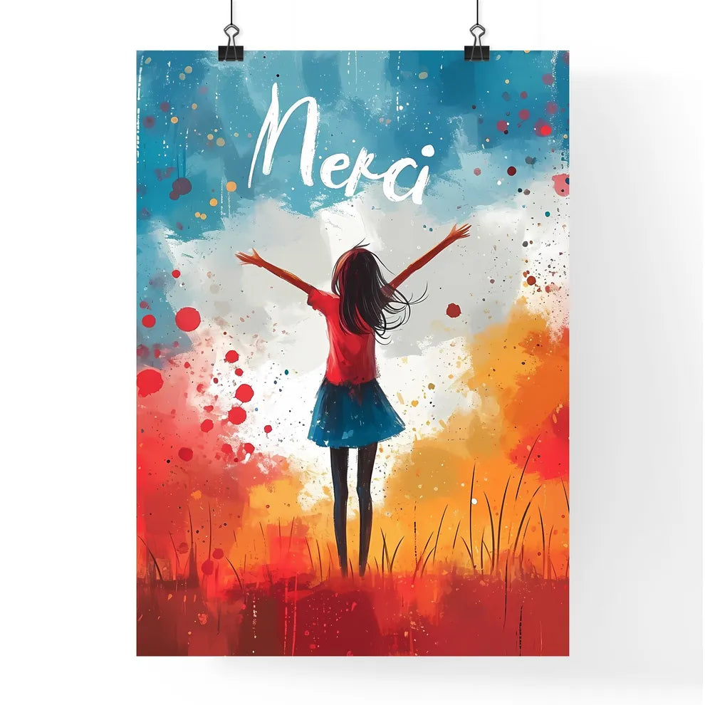 Merci hand written - Art print of a girl sta Poster