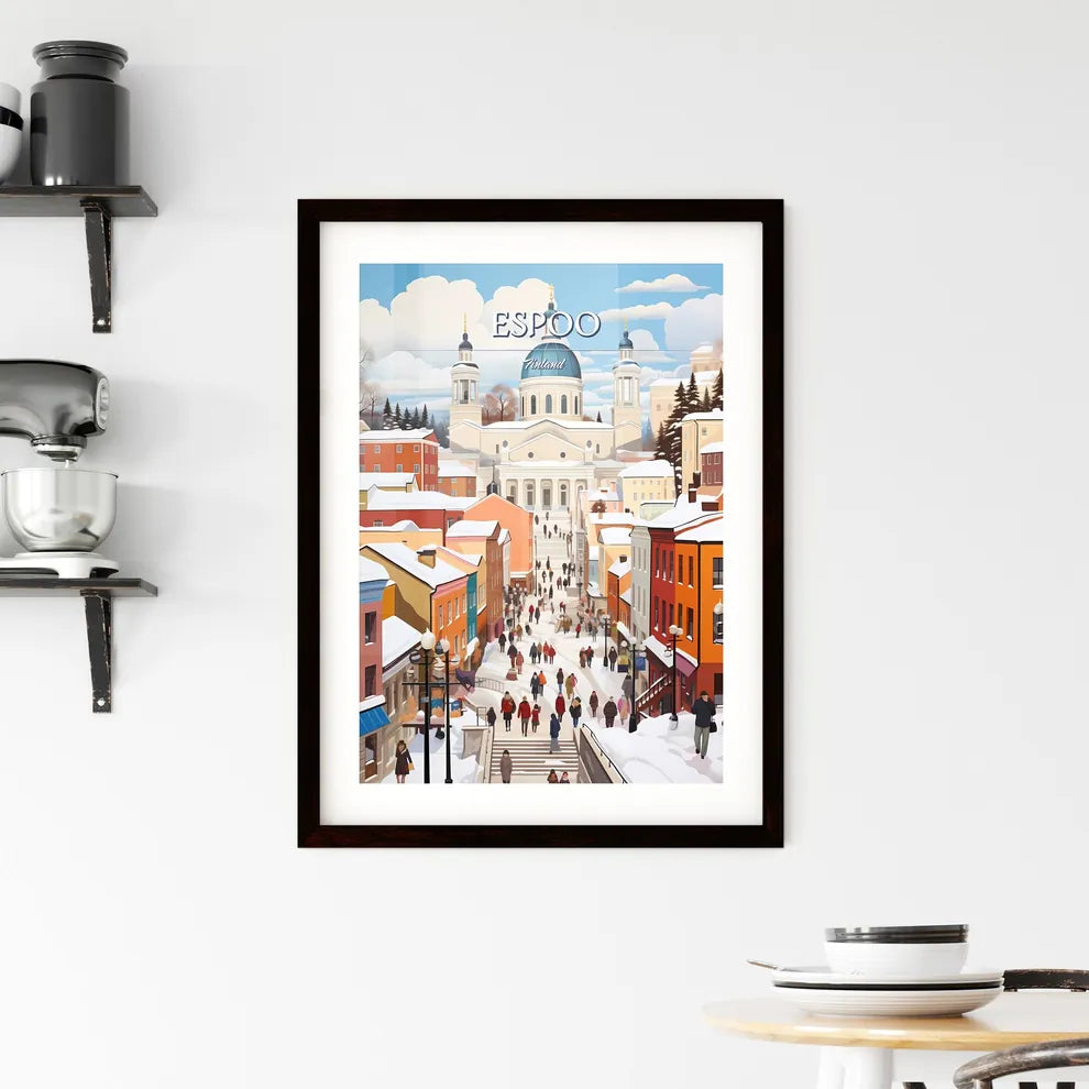 Espoo, Finland - Art print of a group of people walking down a snowy street Custom Print