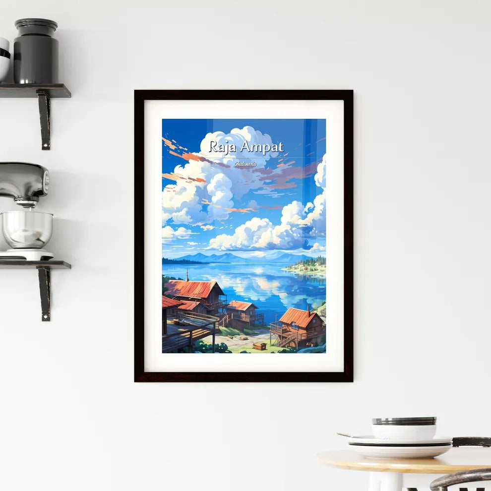 On the roofs of Raja Ampat, Indonesia - Art print of a landscape of a lake with houses and mountains Custom Print