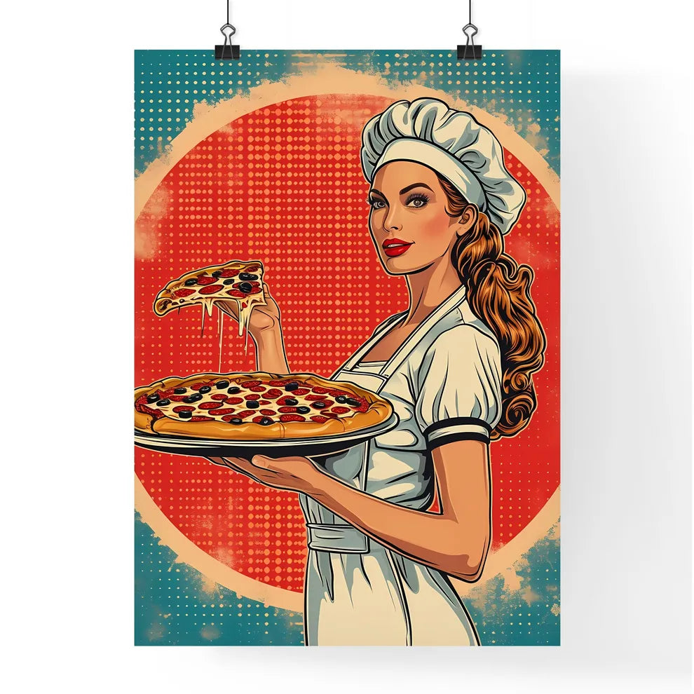 Pizza chef - Art print of a woman hold Poster