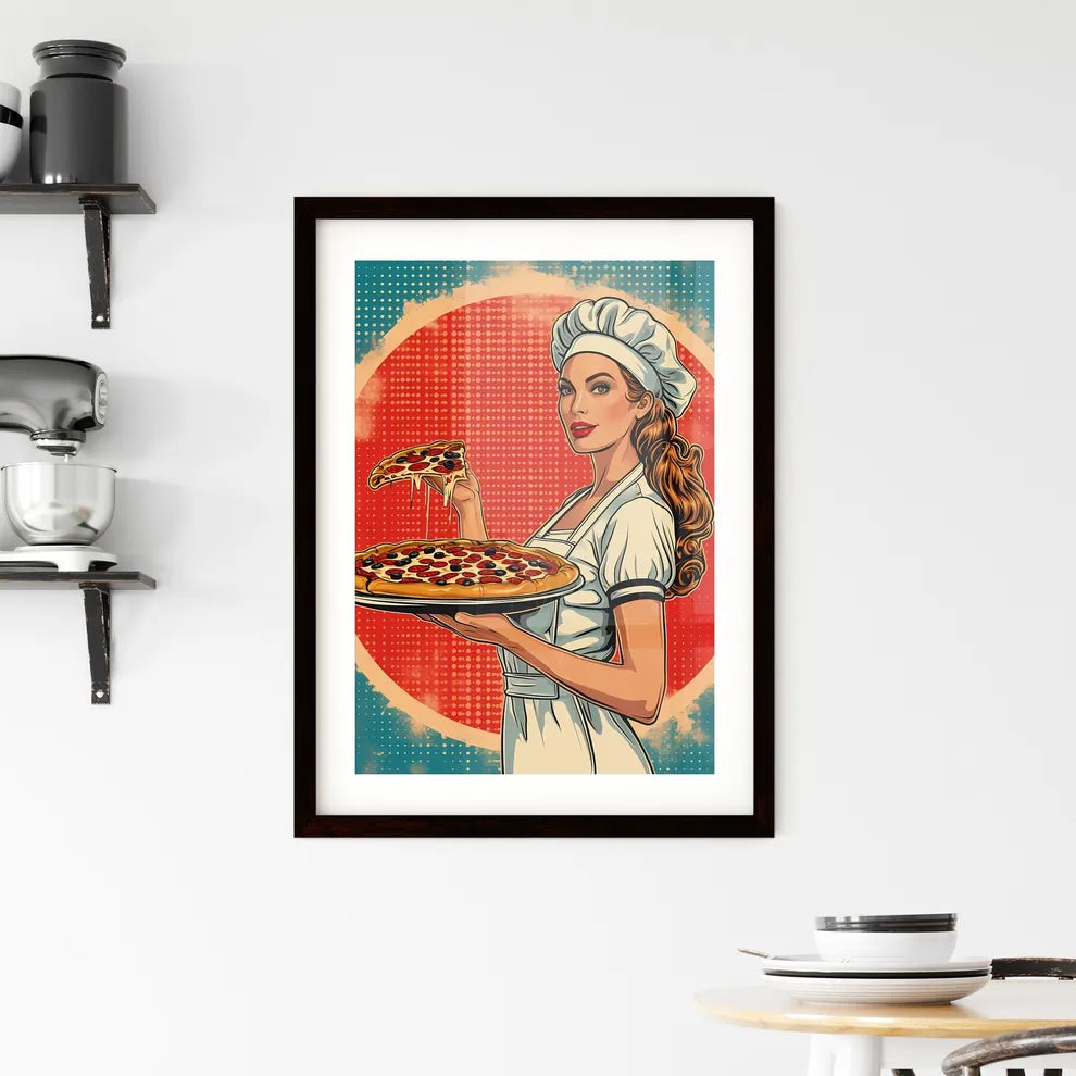 Pizza chef - Art print of a woman hold Framed Print