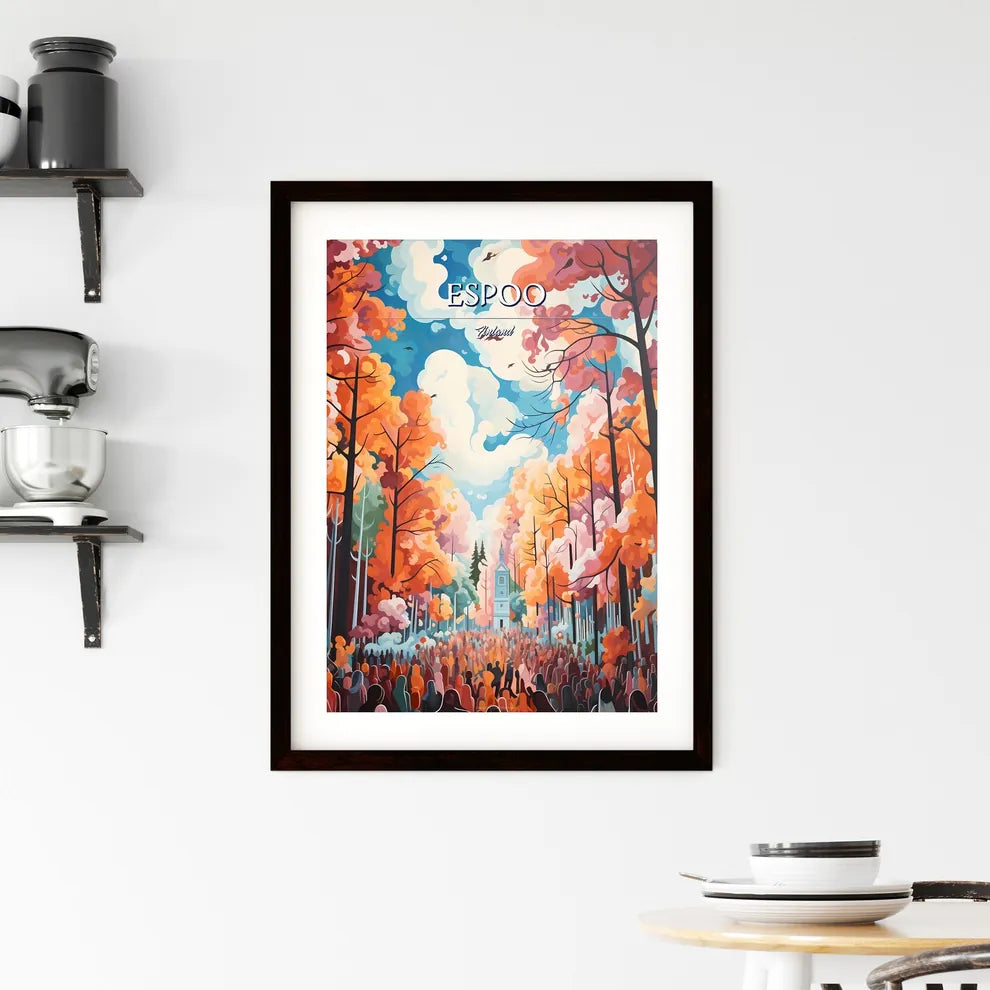 Espoo, Finland - Art print of a painting of a church and a crowd of people Custom Print