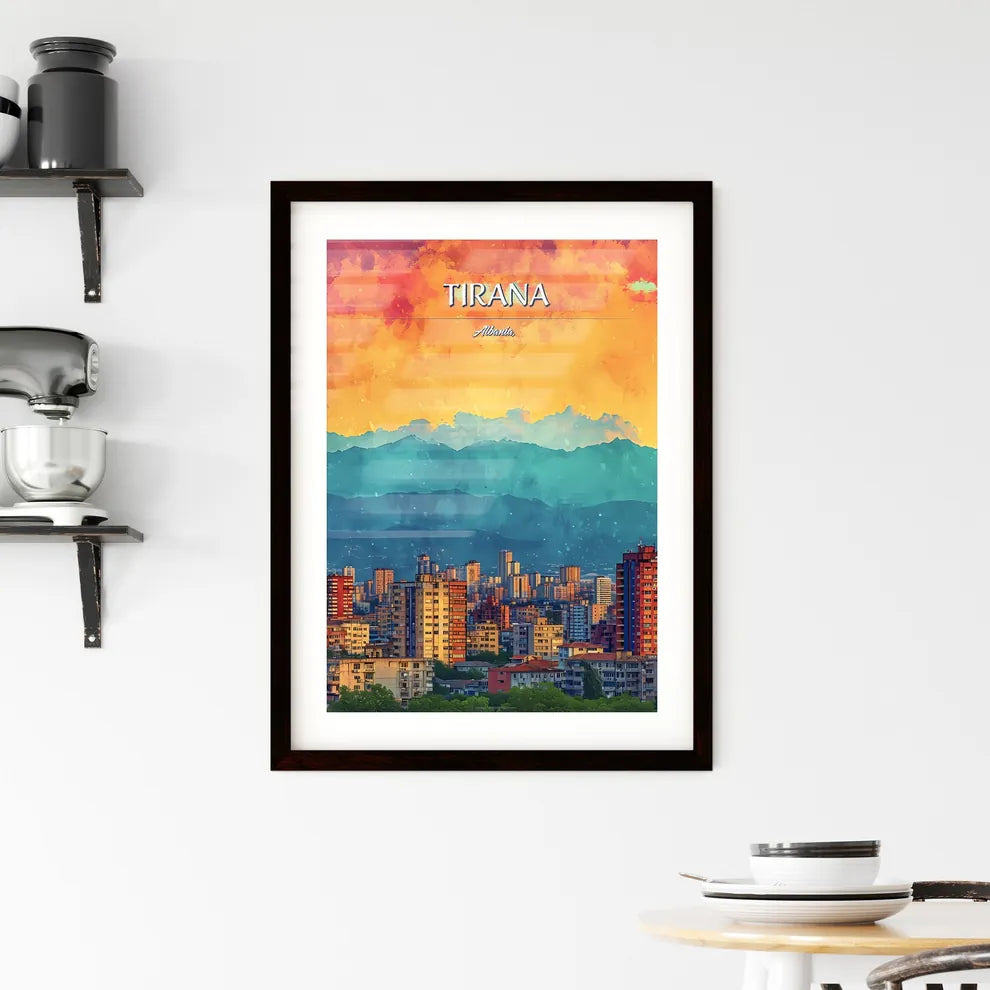 Tirana, Albania, - Art print of a city with mountains in the background Custom Print